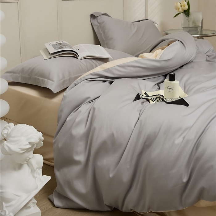 91家纺网 家纺一手货源 找家纺 新款100S长绒棉双拼四件套 暮云灰