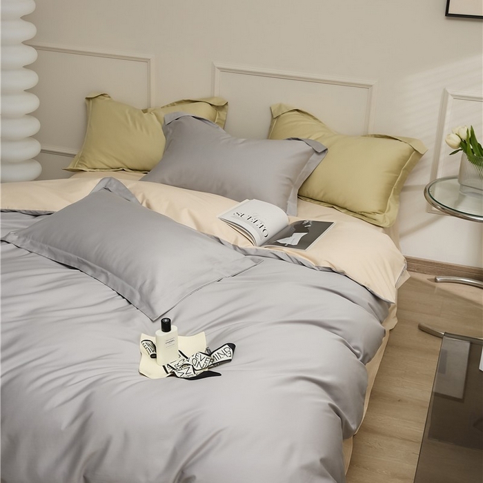 91家纺网 家纺一手货源 找家纺 新款100S长绒棉双拼四件套 暮云灰