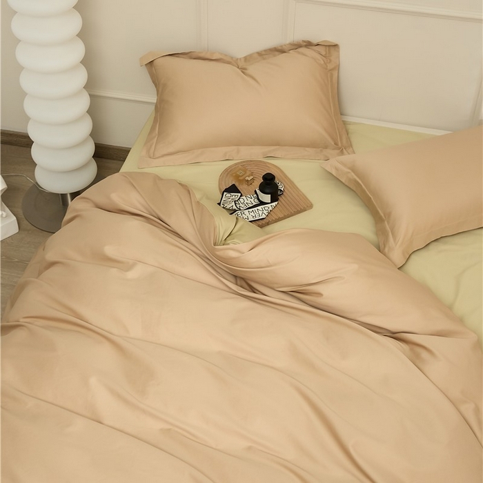 91家纺网 家纺一手货源 找家纺 新款100S长绒棉双拼四件套 奶油杏子