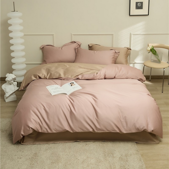 91家纺网 家纺一手货源 找家纺 新款100S长绒棉双拼四件套 薄雾玫瑰