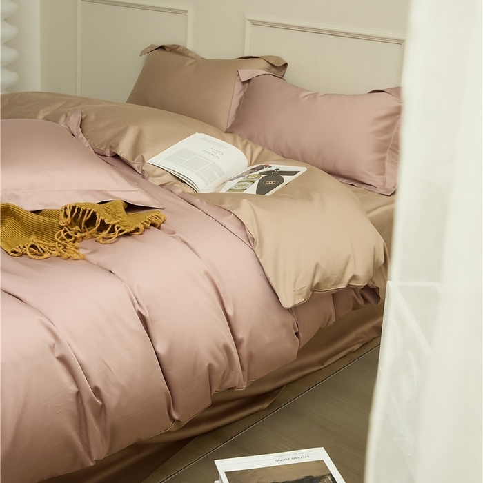 91家纺网 家纺一手货源 找家纺 新款100S长绒棉双拼四件套 薄雾玫瑰