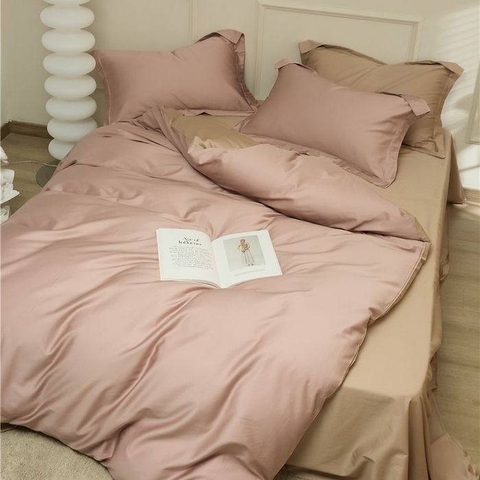 91家纺网 家纺一手货源 找家纺 新款100S长绒棉双拼四件套 薄雾玫瑰