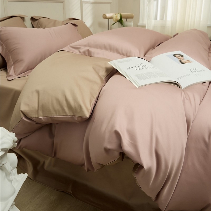 91家纺网 家纺一手货源 找家纺 新款100S长绒棉双拼四件套 薄雾玫瑰