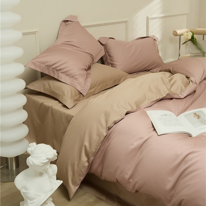 91家纺网 家纺一手货源 找家纺 新款100S长绒棉双拼四件套 薄雾玫瑰