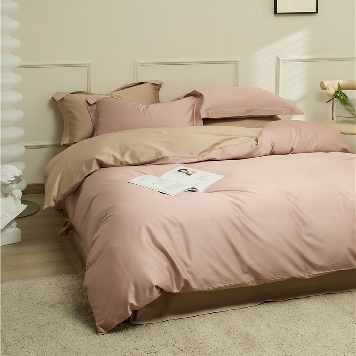 91家纺网 家纺一手货源 找家纺 新款100S长绒棉双拼四件套 薄雾玫瑰