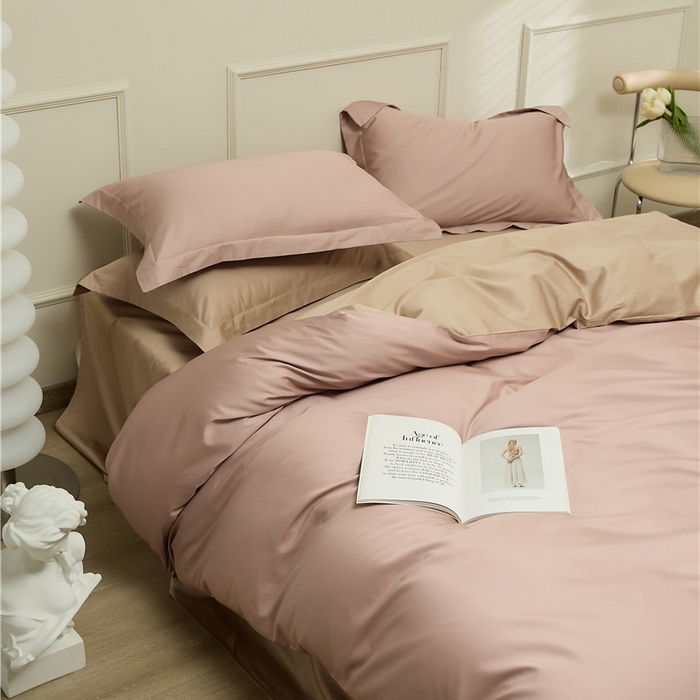 91家纺网 家纺一手货源 找家纺 新款100S长绒棉双拼四件套 薄雾玫瑰