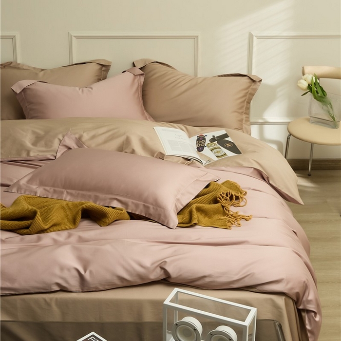 91家纺网 家纺一手货源 找家纺 新款100S长绒棉双拼四件套 薄雾玫瑰