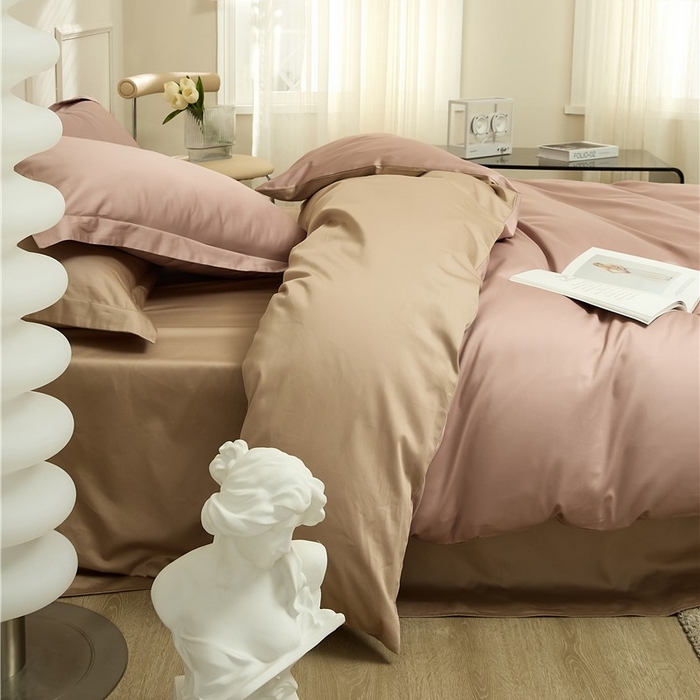 91家纺网 家纺一手货源 找家纺 新款100S长绒棉双拼四件套 薄雾玫瑰