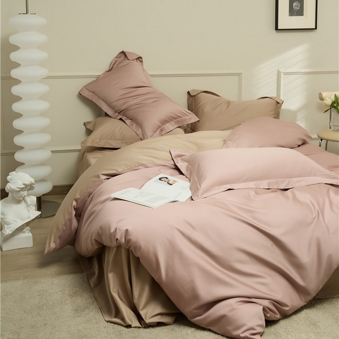 91家纺网 家纺一手货源 找家纺 新款100S长绒棉双拼四件套 薄雾玫瑰