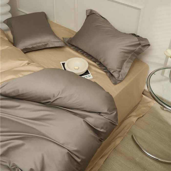 91家纺网 家纺一手货源 找家纺 新款100S长绒棉双拼四件套 深岩灰-卡其