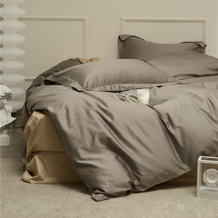 91家纺网 家纺一手货源 找家纺 新款100S长绒棉双拼四件套 深岩灰-卡其