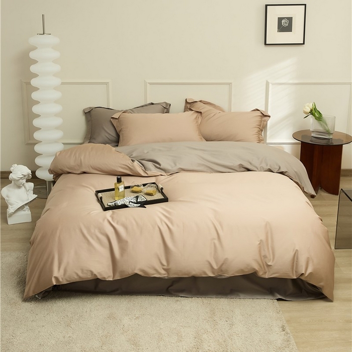 91家纺网 家纺一手货源 找家纺 新款100S长绒棉双拼四件套 雾金-灰