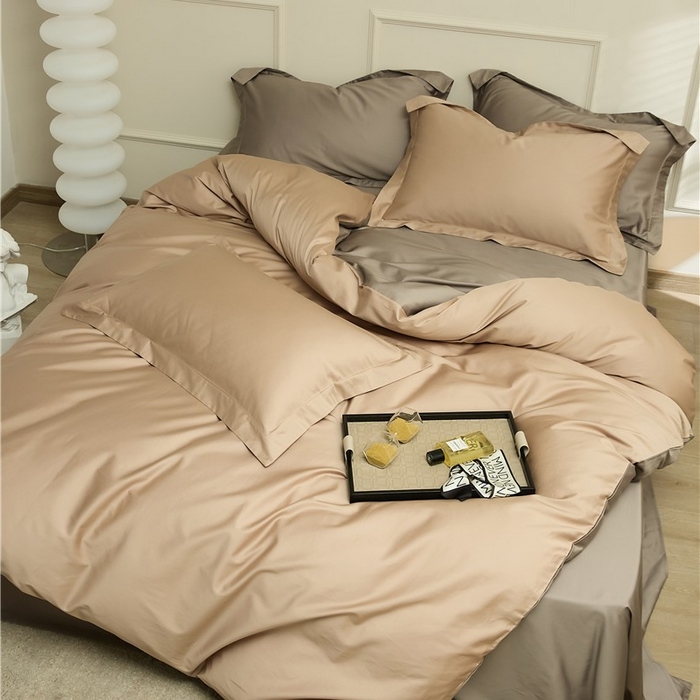 91家纺网 家纺一手货源 找家纺 新款100S长绒棉双拼四件套 雾金-灰