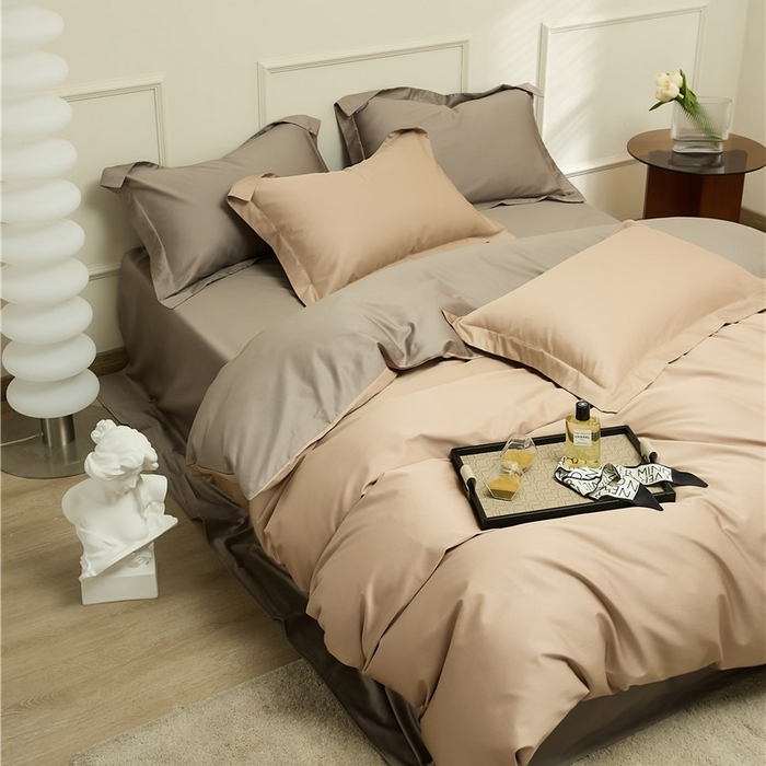 91家纺网 家纺一手货源 找家纺 新款100S长绒棉双拼四件套 雾金-灰