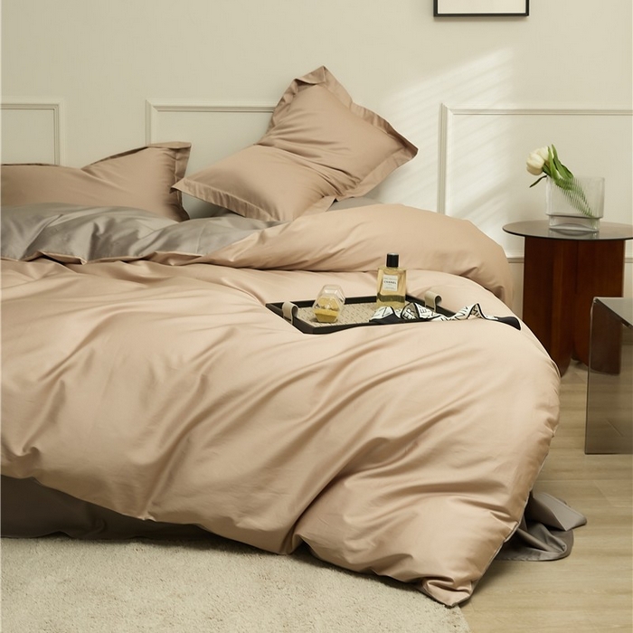 91家纺网 家纺一手货源 找家纺 新款100S长绒棉双拼四件套 雾金-灰