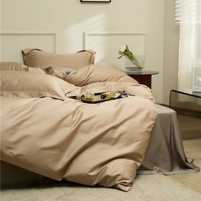 91家纺网 家纺一手货源 找家纺 新款100S长绒棉双拼四件套 雾金-灰