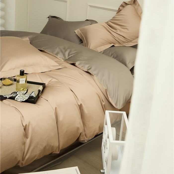 91家纺网 家纺一手货源 找家纺 新款100S长绒棉双拼四件套 雾金-灰