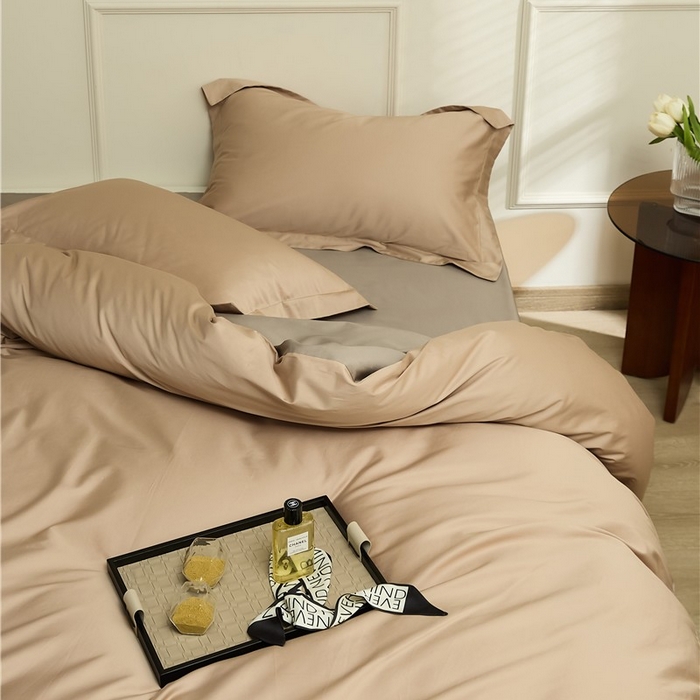 91家纺网 家纺一手货源 找家纺 新款100S长绒棉双拼四件套 雾金-灰