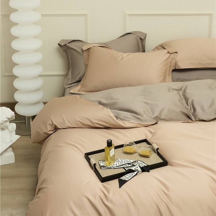 91家纺网 家纺一手货源 找家纺 新款100S长绒棉双拼四件套 雾金-灰