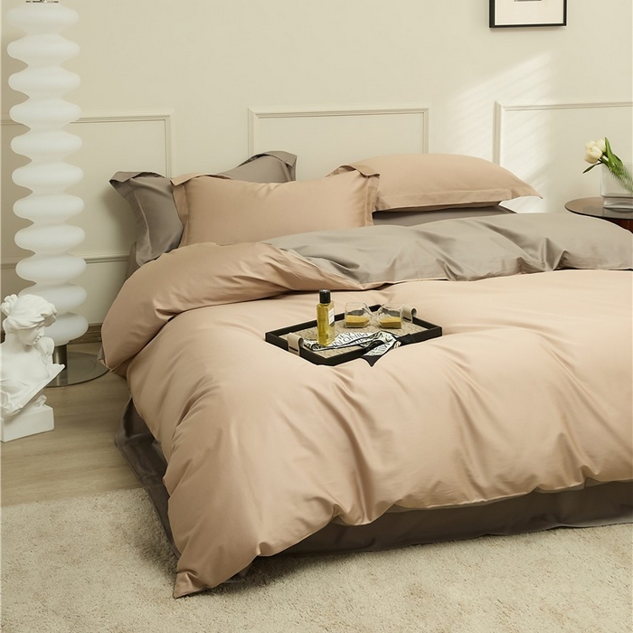 91家纺网 家纺一手货源 找家纺 新款100S长绒棉双拼四件套 雾金-灰