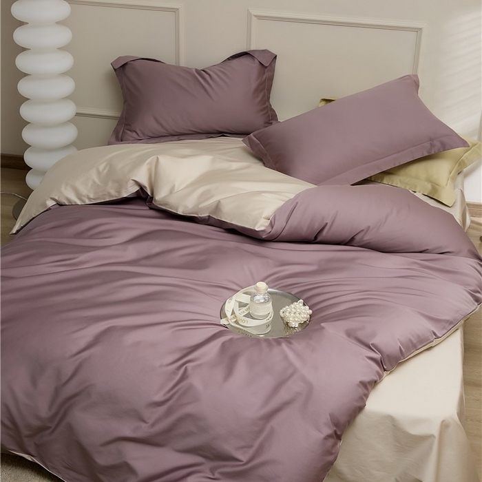 91家纺网 家纺一手货源 找家纺 新款100S长绒棉双拼四件套 雪松紫
