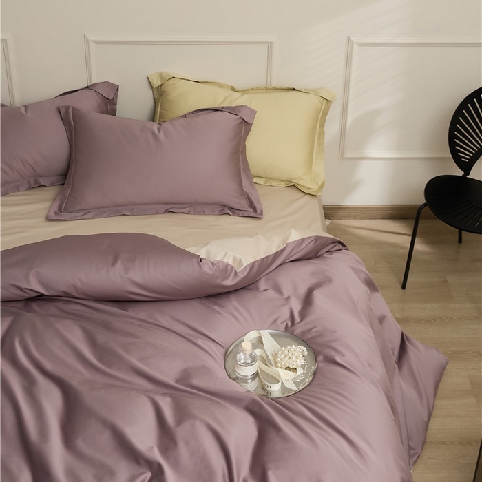 91家纺网 家纺一手货源 找家纺 新款100S长绒棉双拼四件套 雪松紫