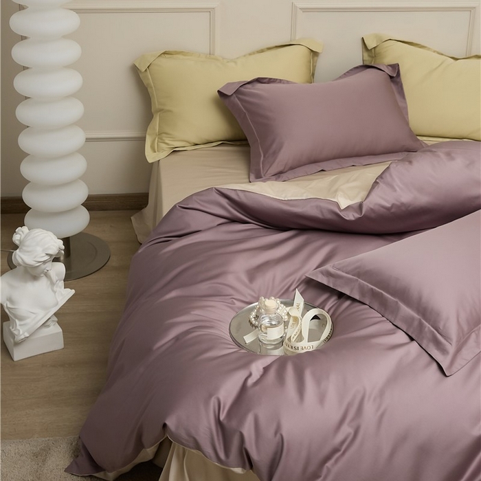 91家纺网 家纺一手货源 找家纺 新款100S长绒棉双拼四件套 雪松紫