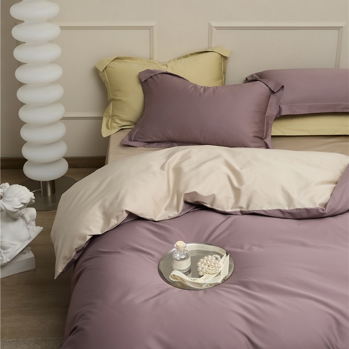 91家纺网 家纺一手货源 找家纺 新款100S长绒棉双拼四件套 雪松紫