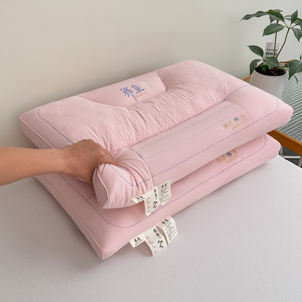 十仟家纺 2025新款亲肤荞皇枕头枕芯 粉色