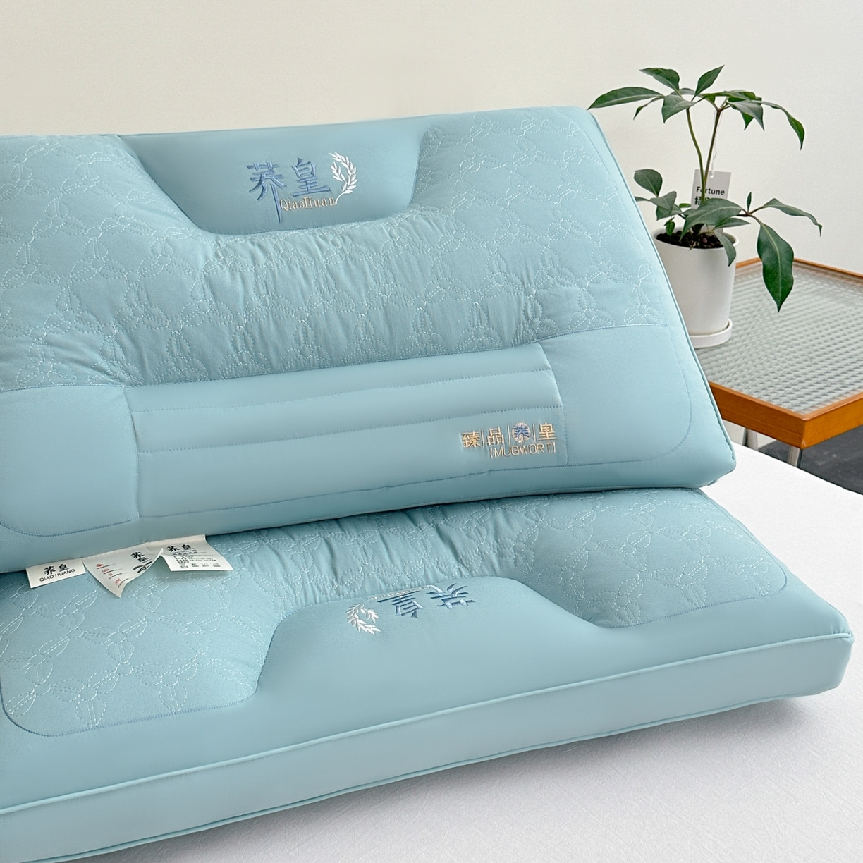 91家纺网 家纺一手货源 找家纺 十仟家纺 2025新款亲肤荞皇枕头枕芯 绿色