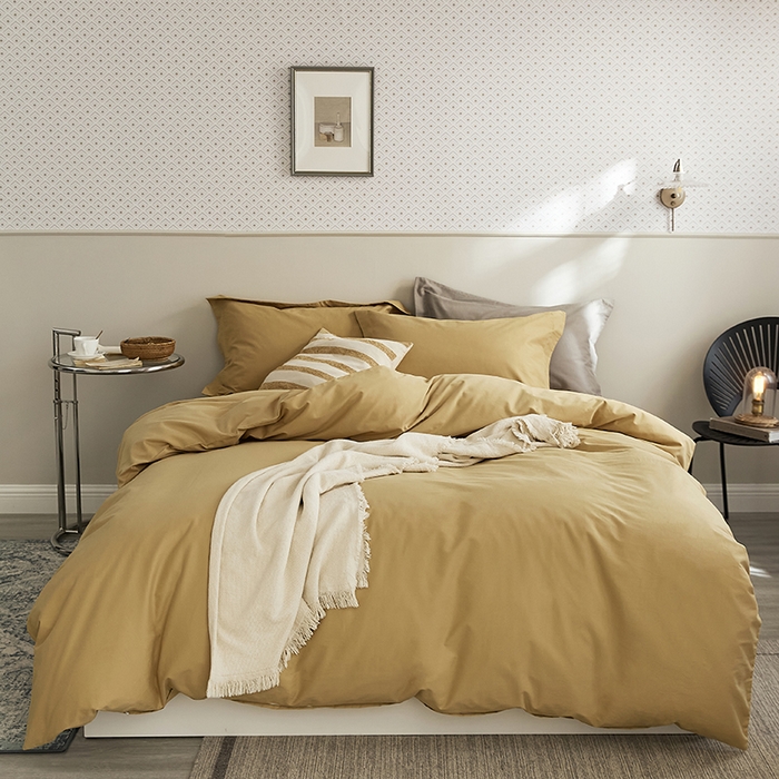 91家纺网 家纺一手货源 找家纺 2021新款加厚磨毛四件套玉子黄