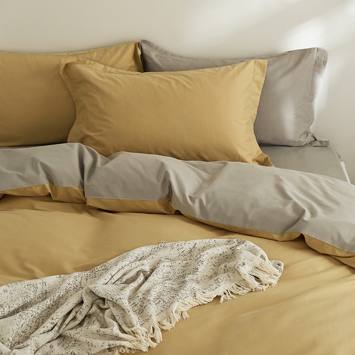 91家纺网 家纺一手货源 找家纺 2021新款加厚磨毛四件套玉子黄灰