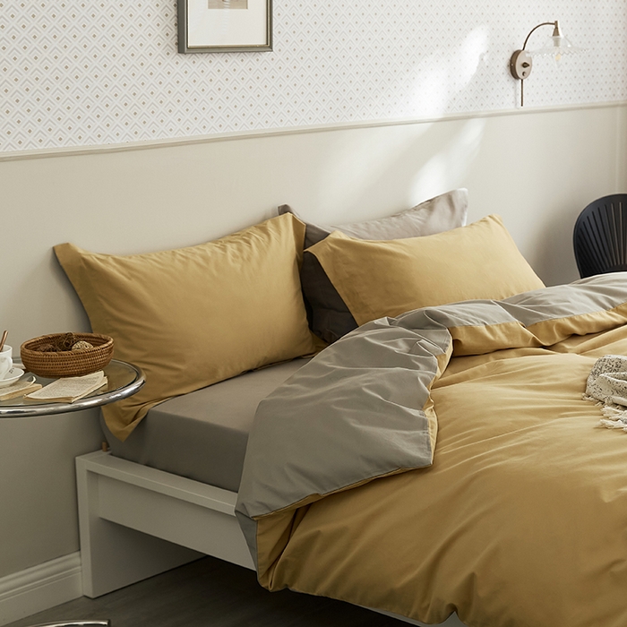 91家纺网 家纺一手货源 找家纺 2021新款加厚磨毛四件套玉子黄灰