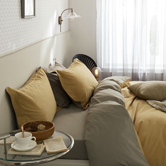 91家纺网 家纺一手货源 找家纺 2021新款加厚磨毛四件套玉子黄灰