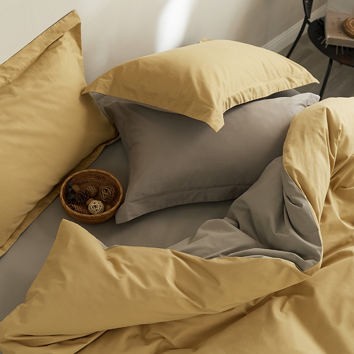 91家纺网 家纺一手货源 找家纺 2021新款加厚磨毛四件套玉子黄灰