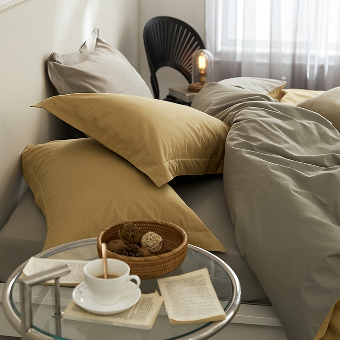 91家纺网 家纺一手货源 找家纺 2021新款加厚磨毛四件套玉子黄灰