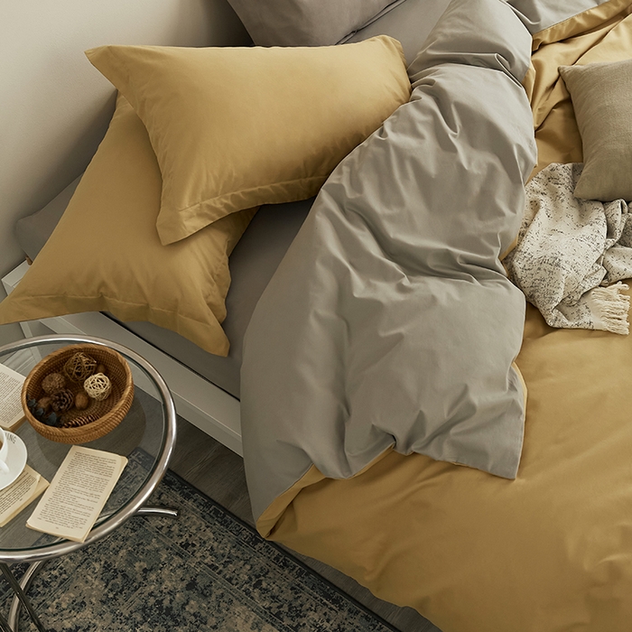 91家纺网 家纺一手货源 找家纺 2021新款加厚磨毛四件套玉子黄灰