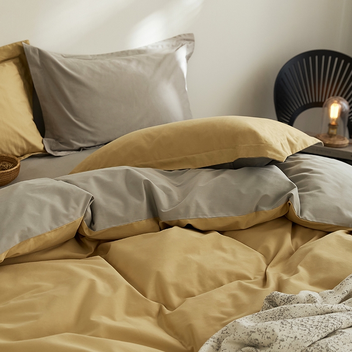 91家纺网 家纺一手货源 找家纺 2021新款加厚磨毛四件套玉子黄灰