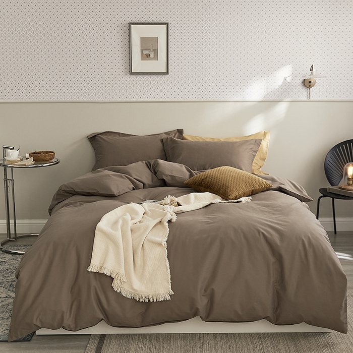 91家纺网 家纺一手货源 找家纺 2021新款加厚磨毛四件套山吹茶色