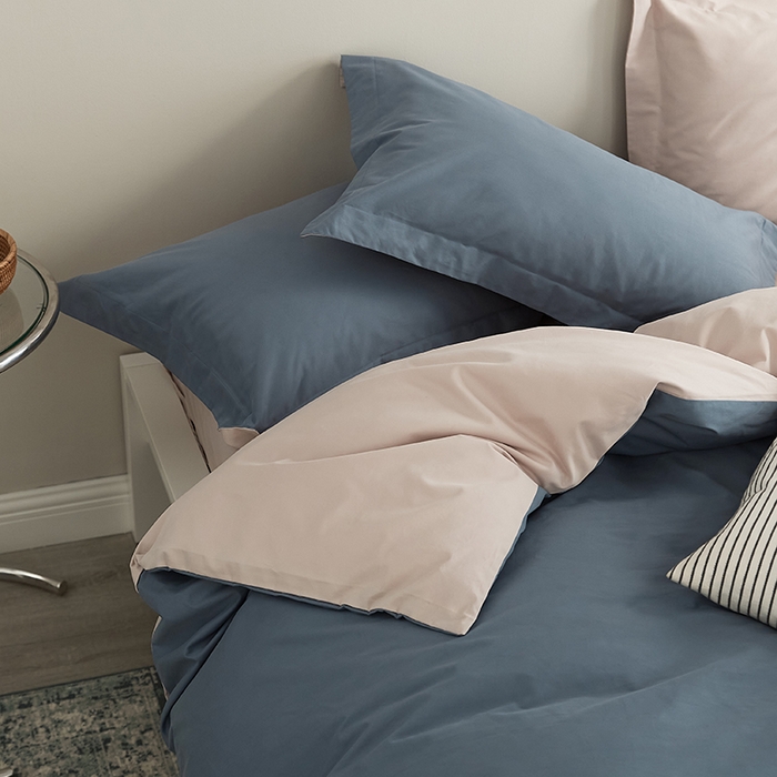 91家纺网 家纺一手货源 找家纺 新款加厚磨毛四件套千草蓝-淡妃粉