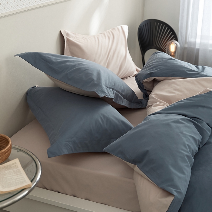 91家纺网 家纺一手货源 找家纺 新款加厚磨毛四件套千草蓝-淡妃粉