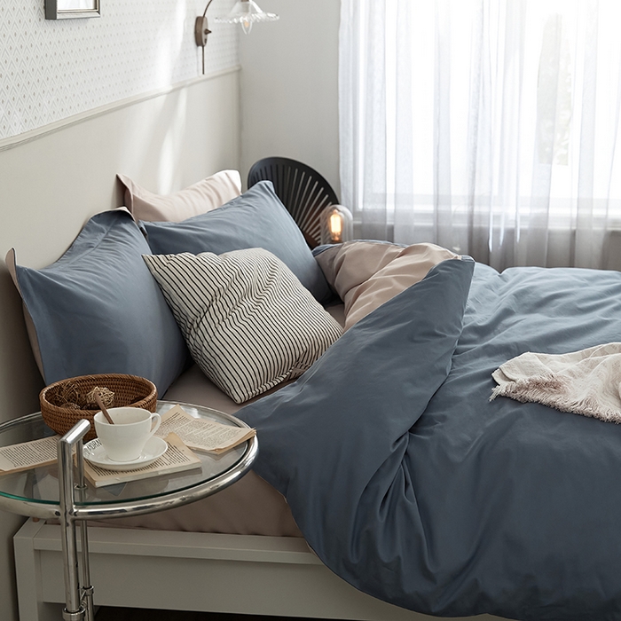 91家纺网 家纺一手货源 找家纺 新款加厚磨毛四件套千草蓝-淡妃粉