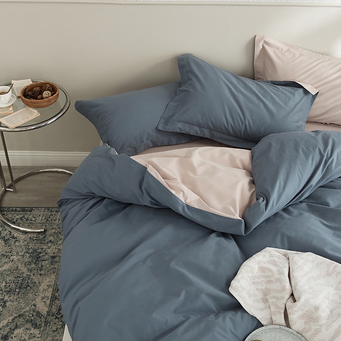 91家纺网 家纺一手货源 找家纺 新款加厚磨毛四件套千草蓝-淡妃粉