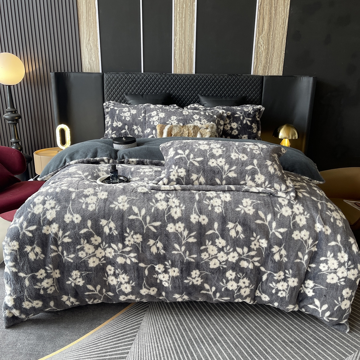 91家纺网 家纺一手货源 找家纺 （总）莱豫家纺 2025新款秋冬加厚皮草级兔绒加牛奶绒四件套