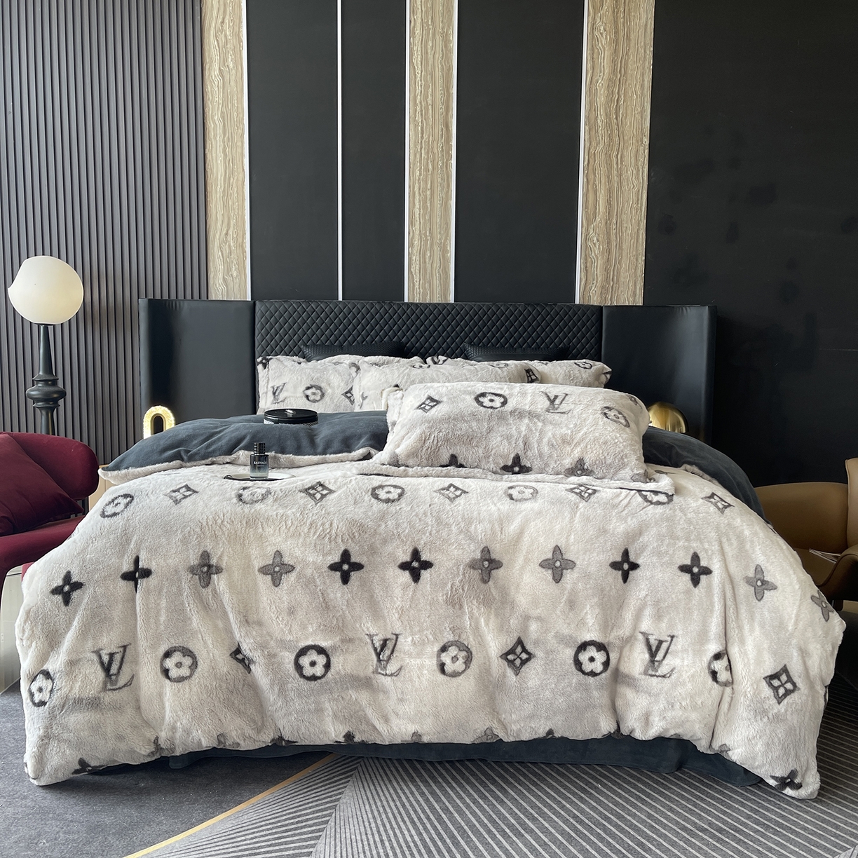 91家纺网 家纺一手货源 找家纺 （总）莱豫家纺 2025新款秋冬加厚皮草级兔绒加牛奶绒四件套