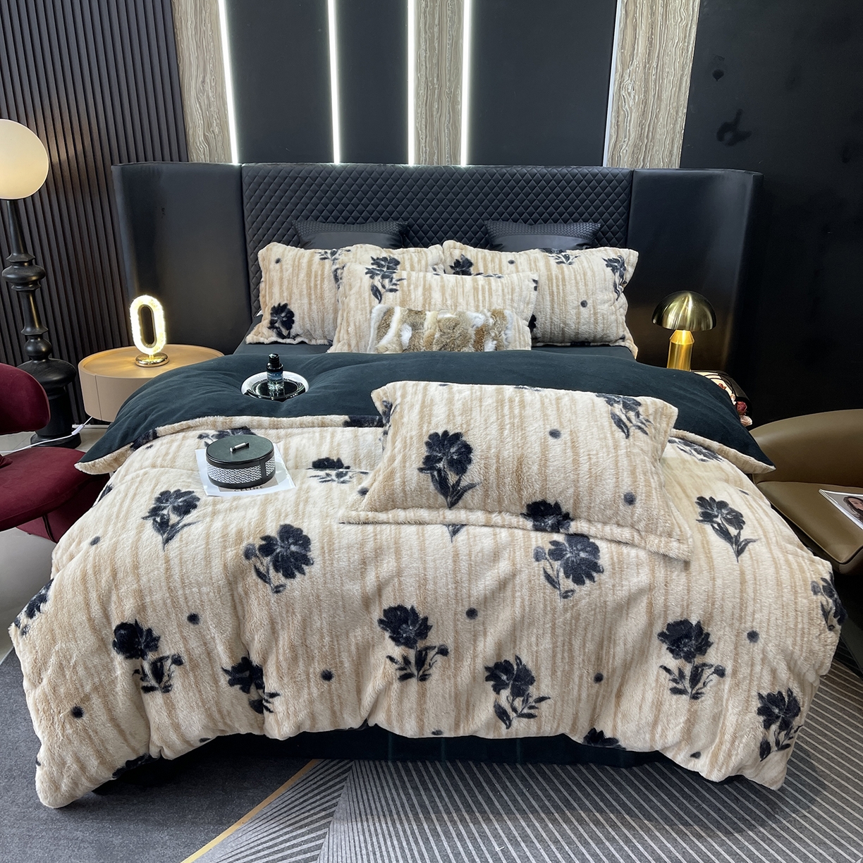 莱豫家纺 2025新款秋冬加厚皮草级兔绒加牛奶绒四件套 沐瑶