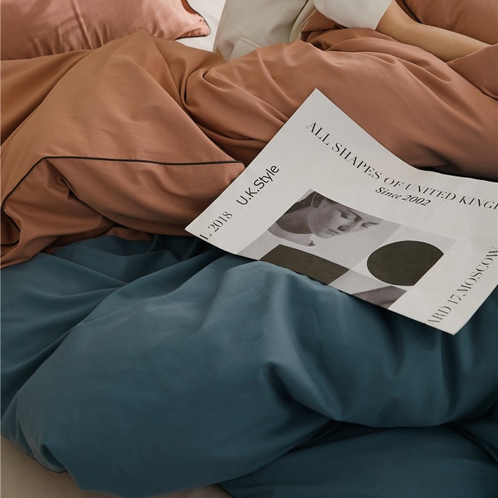 91家纺网 家纺一手货源 找家纺 新款100S磨毛半拼玩乐系列四件套 朱红-苍苍蓝