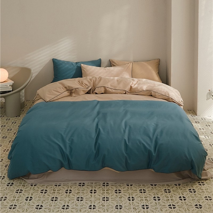 91家纺网 家纺一手货源 找家纺 新款100S磨毛半拼玩乐系列四件套 云母-青蓝