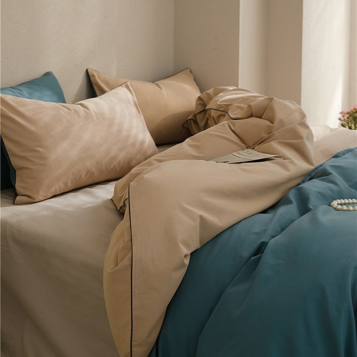 91家纺网 家纺一手货源 找家纺 新款100S磨毛半拼玩乐系列四件套 云母-青蓝