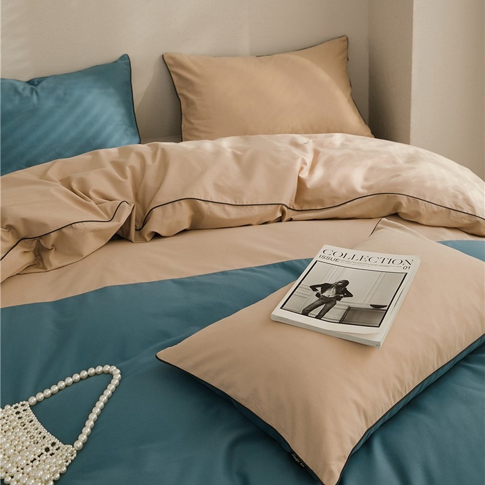 91家纺网 家纺一手货源 找家纺 新款100S磨毛半拼玩乐系列四件套 云母-青蓝